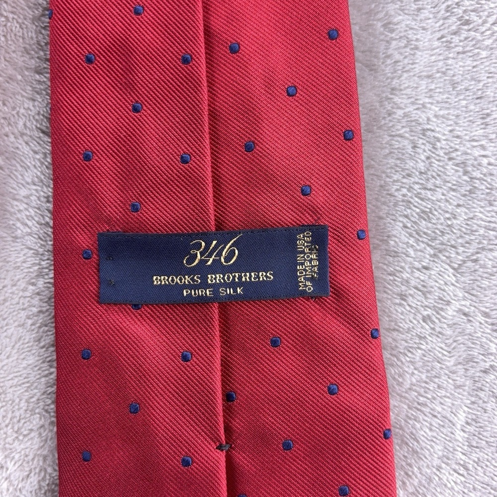 Brooks Brothers 346 Necktie Mens Red Blue Polka Dot Silk Classic Dress USA - Picture 5 of 6